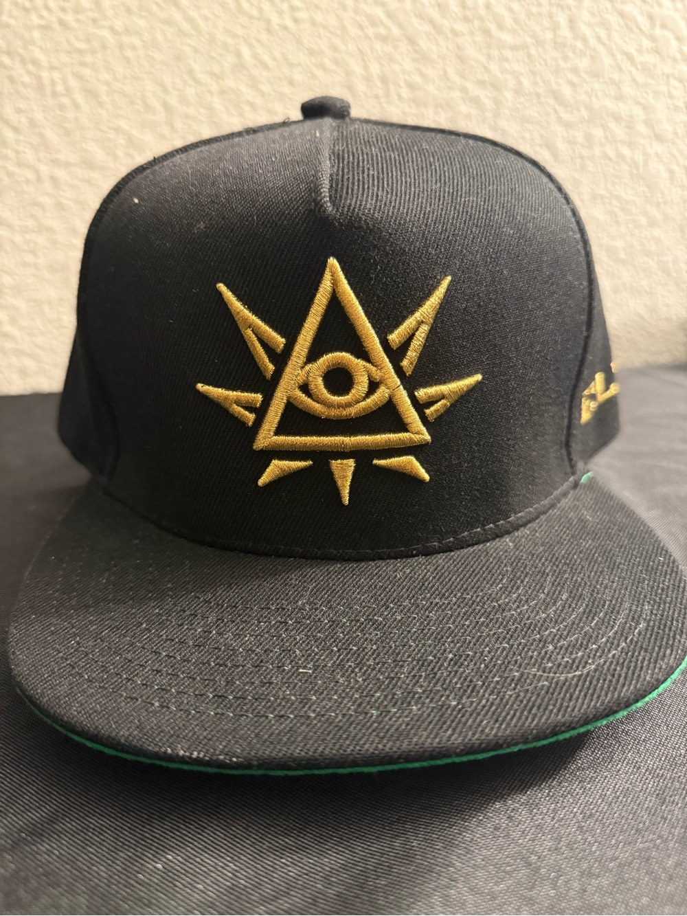 Elyon Snapback Hat - Gold All Seeing Eye Triangle Embroidery - Cannabis Brand